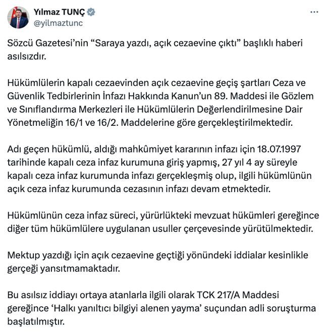 Bakan Tunç’tan Sözcü’nün haberine yalanlama! Soruşturma başlatıldı… - Resim : 1