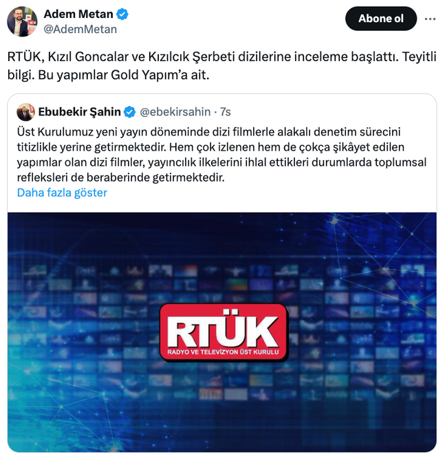 'RTÜK’ten iki dizi ile ilgili inceleme' iddiası! Dikkat çeken ‘teyakkuz’ açıklaması… - Resim : 1