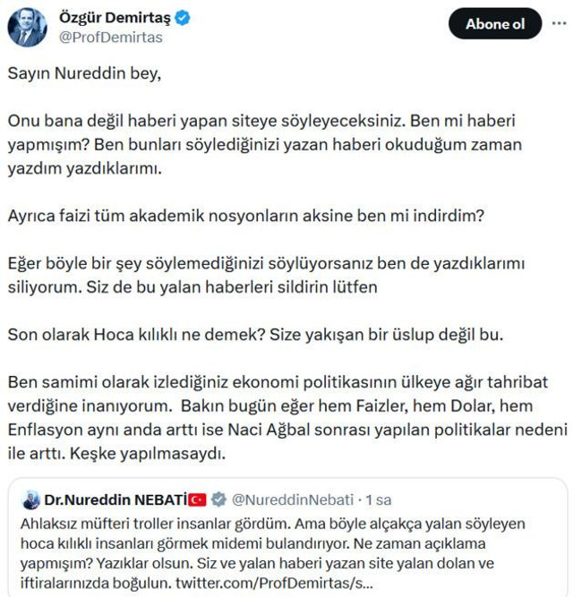 Özgür Demirtaş ile Nureddin Nebati birbirine girdi! Paylaşımını silmek zorunda kaldı - Resim : 3