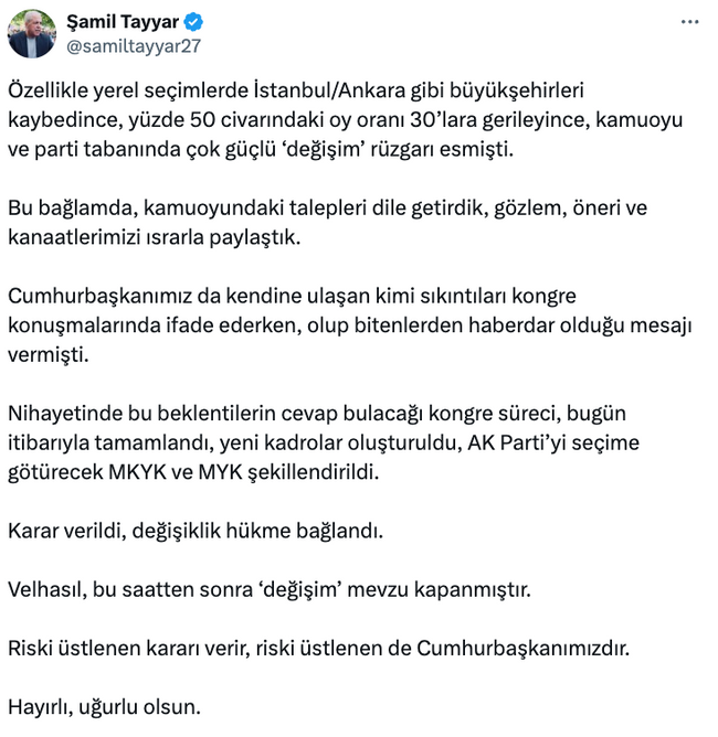 AK Partili Şamil Tayyar'dan MKYK çıkışı! 'Bu saatten sonra mevzu kapanmıştır...' - Resim : 1