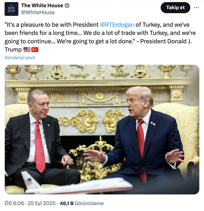 Beyaz Saray Trump'ın ağzından konuştu! "Erdoğan’la olmak büyük zevk, uzun zamandır arkadaşız" - Resim : 1