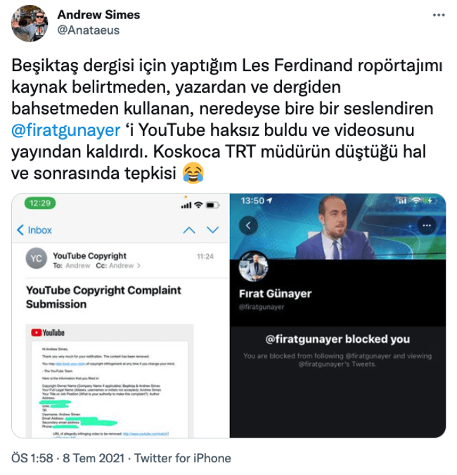 YouTube’dan TRT Spor Müdürü Fırat Günayer’e şok! Kaynak belirtmeden kullandığı video kaldırıldı - Resim : 1