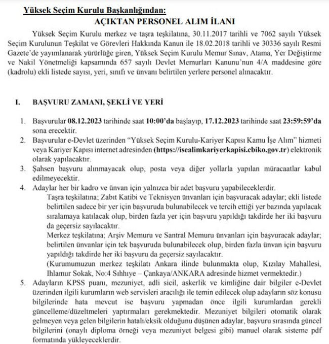 YSK 51 memur alımı yapacak: Başvuru şartları neler? Karar Resmi Gazete’de… - Resim : 1