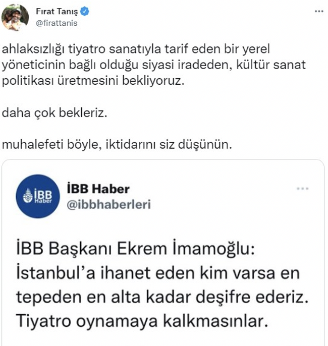 Şahan Gökbakar'dan, Fırat Tanış'ın 'tiyatro' çıkışına tepki: 'Ne yeri ne de zamanı bunların' - Resim : 1