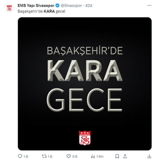 Sivasspor'dan paylaşım: ''Başakşehir'de kara gece'' - Resim : 1