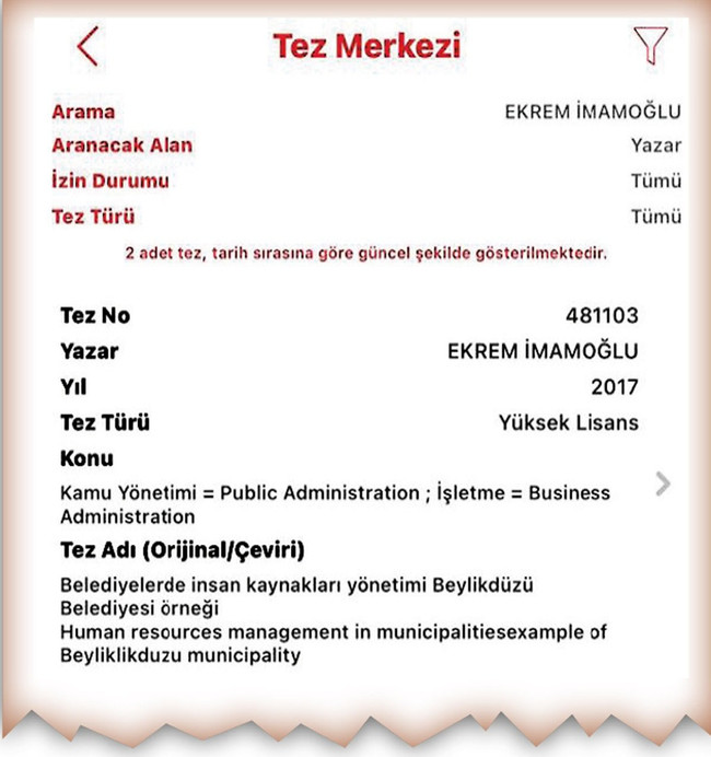 İmamoğlu’nun yüksek lisans tezi kaldırıldı! Diploması iptal edilmişti… - Resim : 1