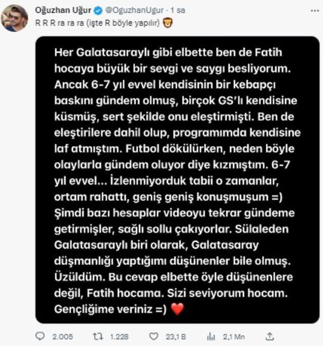 Oğuzhan Uğur, Fatih Terim'den özür diledi: "'R' yapıyorum, gençliğime ver hocam" - Resim : 1