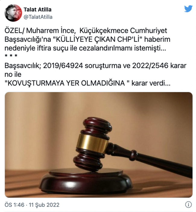 Muharrem İnce'nin Talat Atilla hakkındaki suç duyurusu için karar - Resim : 1