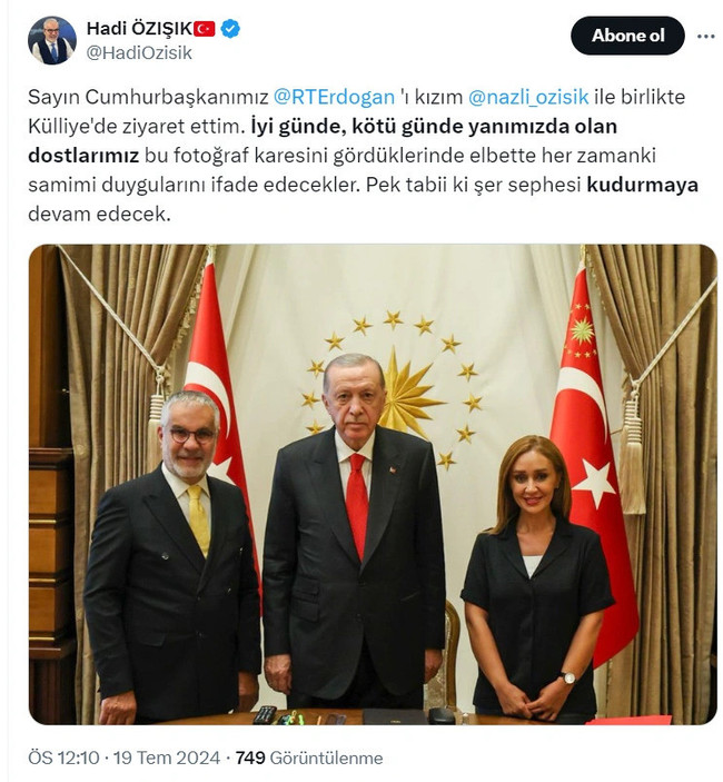 Sedat Peker ifşa etmişti... Hadi Özışık kızını da aldı, Erdoğan'la görüştü - Resim : 1