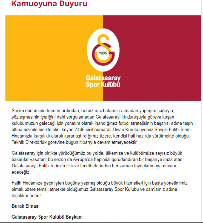 Burak Elmas'tan Fatih Terim'e veda mesajı - Resim : 1