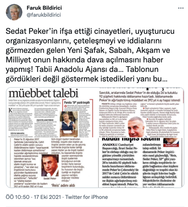 Faruk Bildirici’den iktidara yakın medyaya Sedat Peker eleştirisi! - Resim : 1