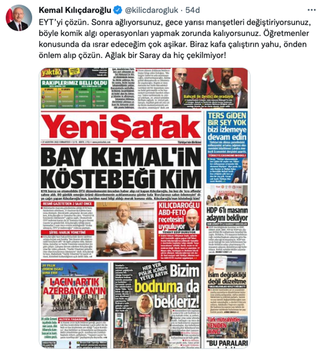 Kemal Kılıçdaroğlu’ndan ‘köstebek arayan’ Yeni Şafak’a jet yanıt! ‘Ağlak Saray da hiç çekilmiyor…’ - Resim : 1