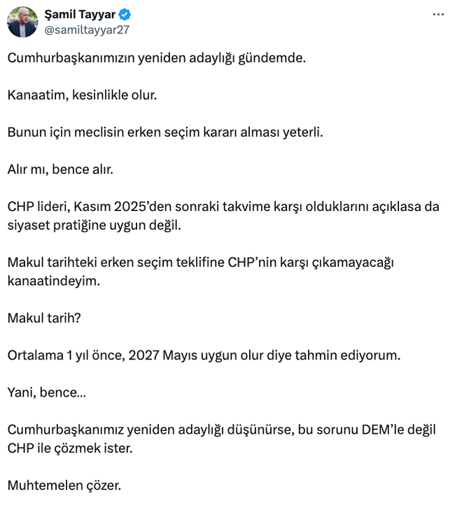 Şamil Tayyar erken seçim için tarih verdi! ‘Kanaatim, kesinlikle olur…’ - Resim : 1