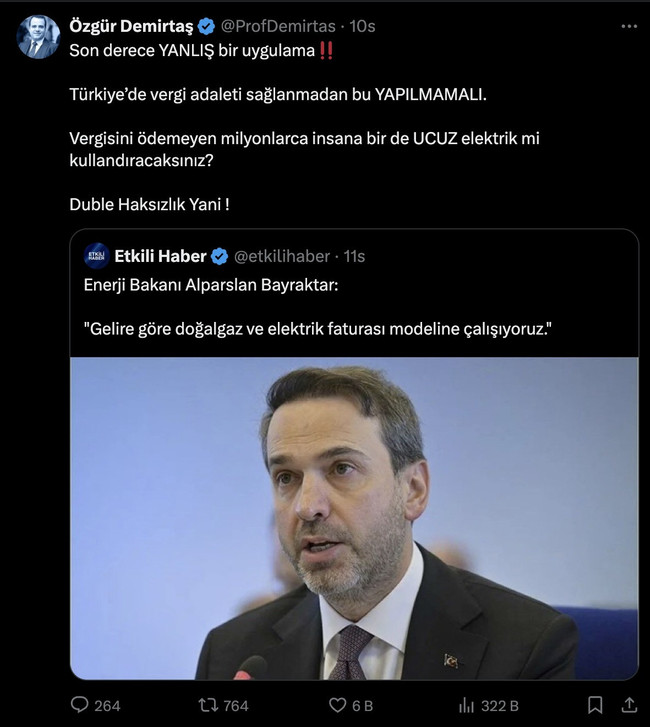 Özgür Demirtaş'tan gelire göre fatura uygulamasına tepki: Duble haksızlık olur - Resim : 1