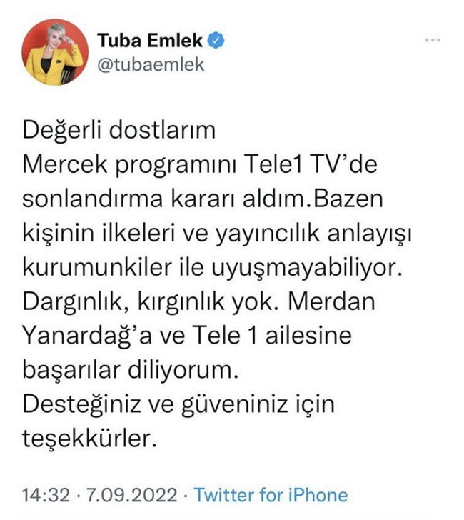 Tele 1'de sürpriz ayrılık! Hangi ünlü ekran yüzü kanalla yollarını ayırdı? - Resim : 1