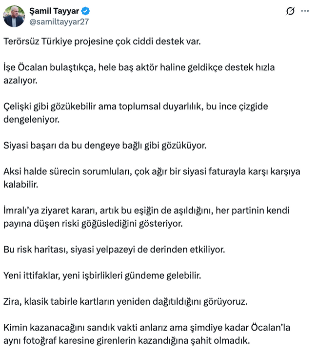 Şamil Tayyar’dan Cumhur İttifakı’na yeni ittifak uyarısı! 'Öcalan’la aynı kareye girenlerin…' - Resim : 1