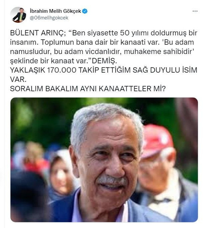 Mehmet Metiner'den sonra Melih Gökçek de Bülent Arınç'a yüklendi! 170 bin kişilik anket yaptı - Resim : 2