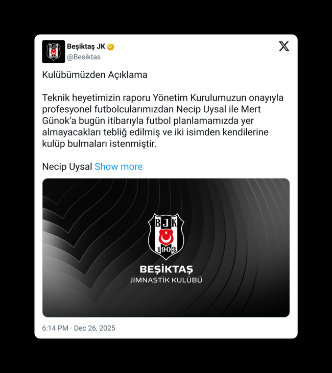 Beşiktaş'tan Mert G&uuml;nok ve Necip Uysal kararı! - Resim : 1