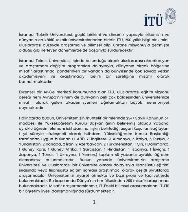 Sosyal medyada gündem olmuştu! İTÜ'den misafir araştırmacılarla ilgili açıklama geldi - Resim : 1