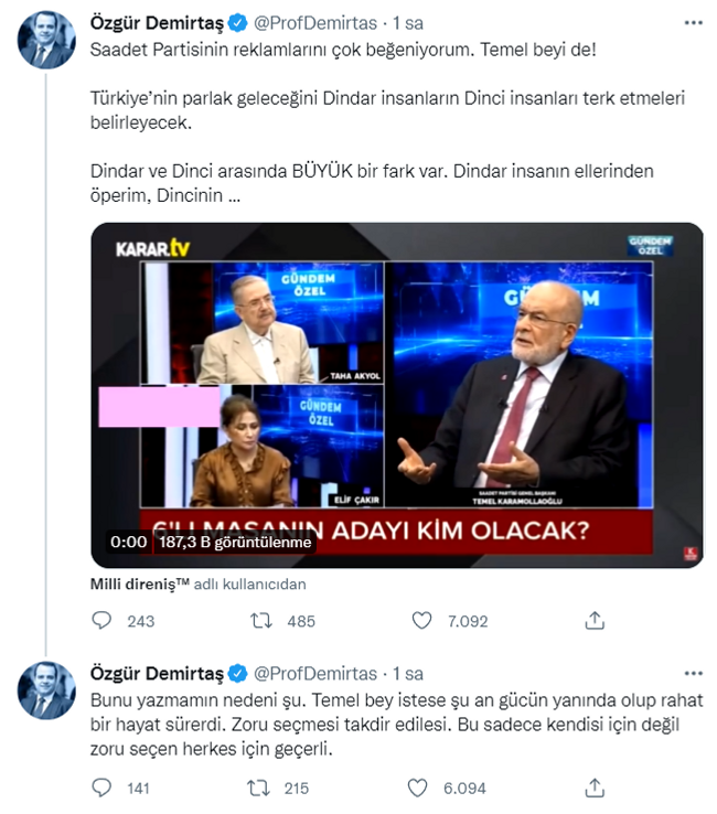 Özgür Demirtaş'tan Saadet Partisi ve Karamollaoğlu itirafı: "Temel bey istese şu an..." - Resim : 1