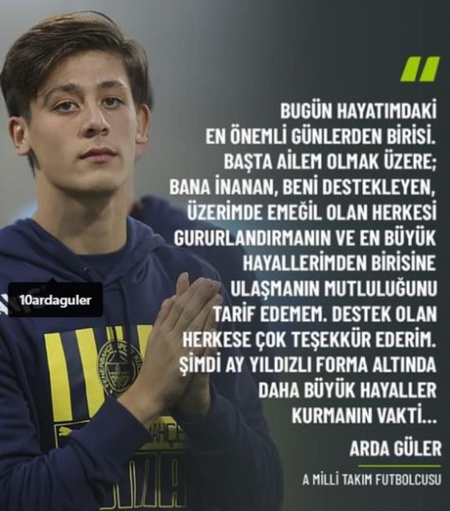 Arda Güler'den A Milli Takım'a davet edilmesine ilk yorum: "Daha büyük hayaller kurmanın vakti" - Resim : 1