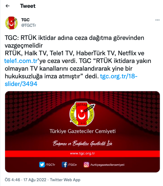 TGC'den RTÜK'e ceza tepkisi: "İktidar adına..." - Resim : 1