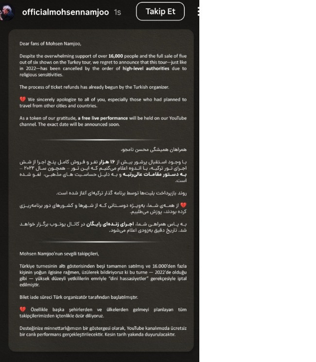 Türkiye turnesine engel: İranlı sanatçıya “dini hassasiyet” vetosu - Resim : 1