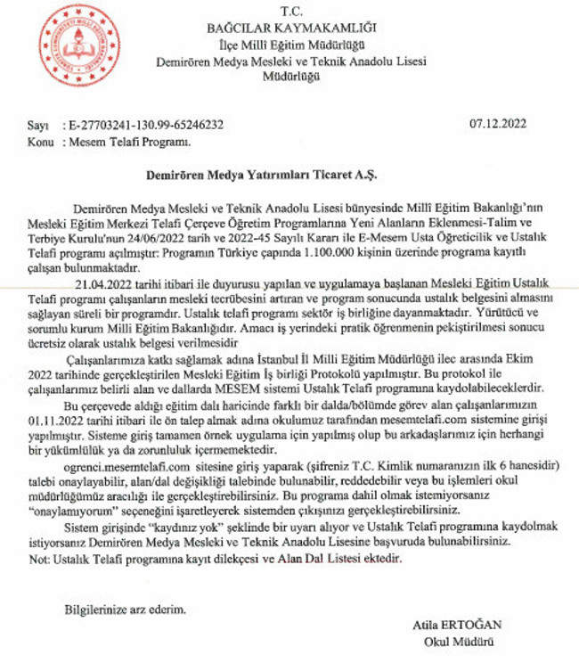 Demirören Medya, çalışanlarını liseye kaydettirdi! Habersiz şekilde yapıldığı ortaya çıktı… - Resim : 2