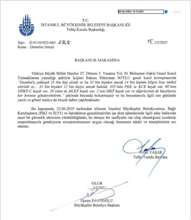 İBB'ye başlatılan terör teftişiyle ilgili yeni gelişme! İmamoğlu'nun bahsettiği belge ortaya çıktı - Resim : 1