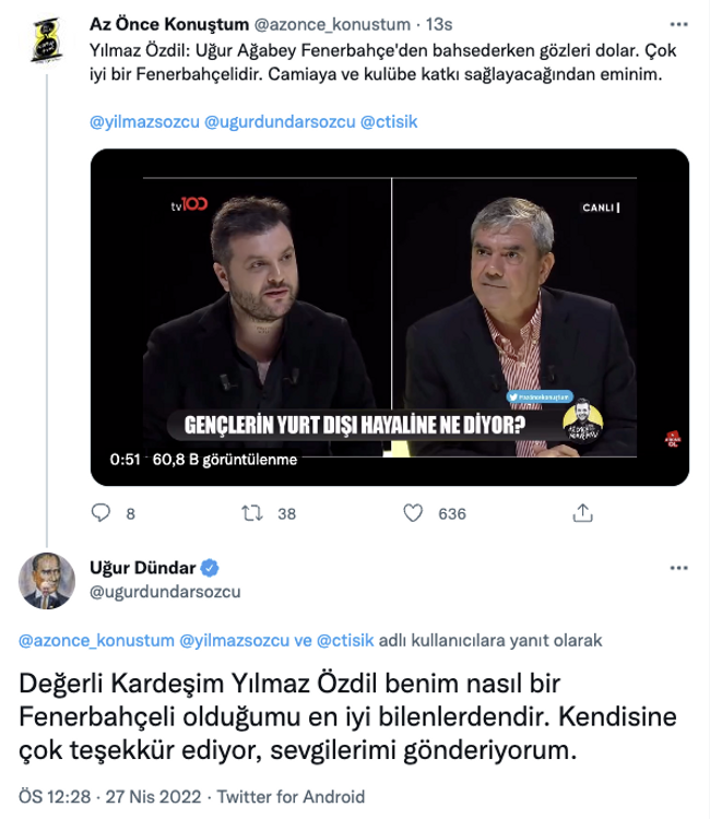 Uğur Dündar'dan Yılmaz Özdil'e 'Fenerbahçe' yanıtı: "En iyi bilenlerdendir..." - Resim : 1