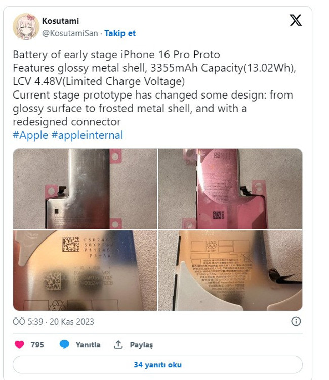 iPhone 16 Pro'nun pil kapasitesi sızdırıldı! - Resim : 1