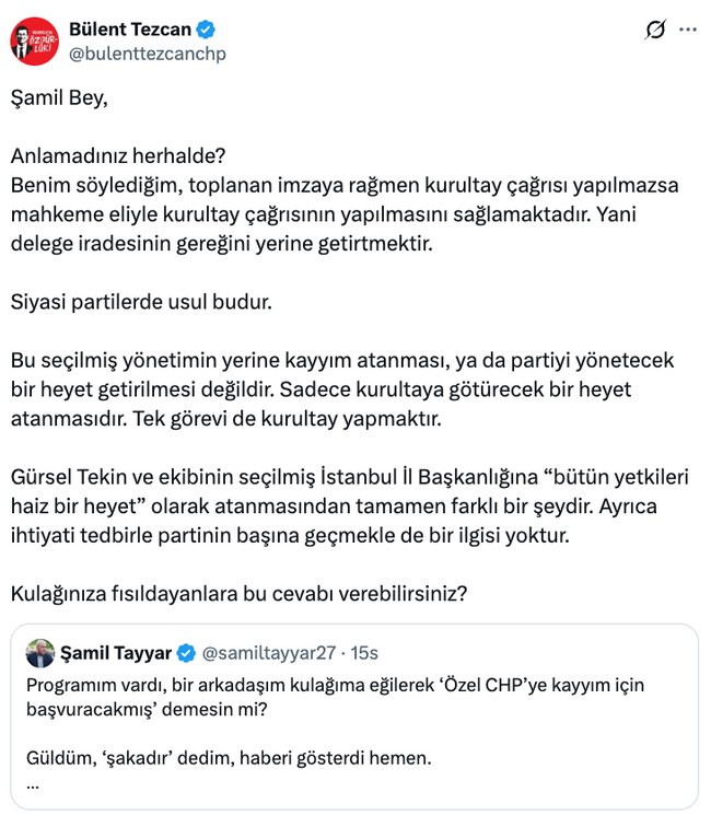Bülent Tezcan’dan Şamil Tayyar’a flaş yanıt! ‘Kulağınıza fısıldayanlara…’ - Resim : 1