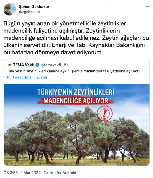 Şahan Gökbakar’dan ‘zeytinlik’ tepkisi! Bakanlığa çağrıda bulundu… - Resim : 2