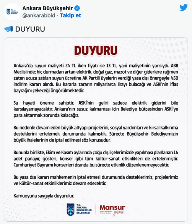 Ankara’da etkinliklere ‘su fiyatı’ ertelemesi! - Resim : 1