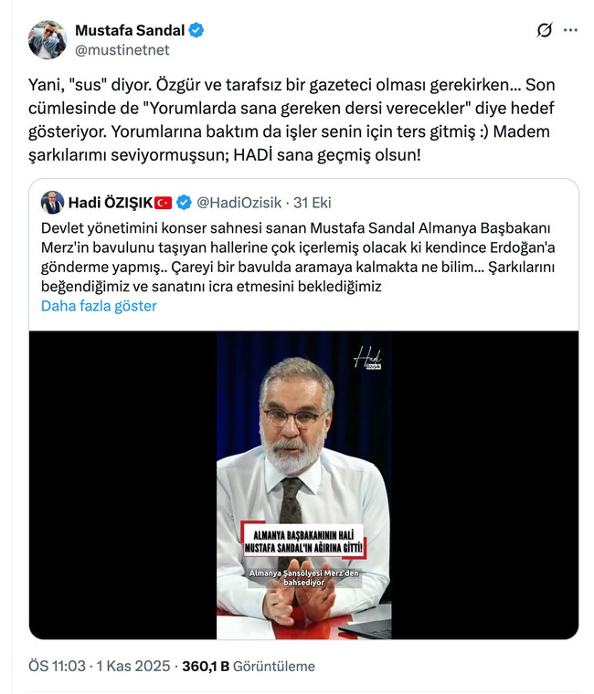 Mustafa Sandal’dan Hadi Özışık’a sert yanıt! ‘İşler senin için ters gitmiş…’ - Resim : 2