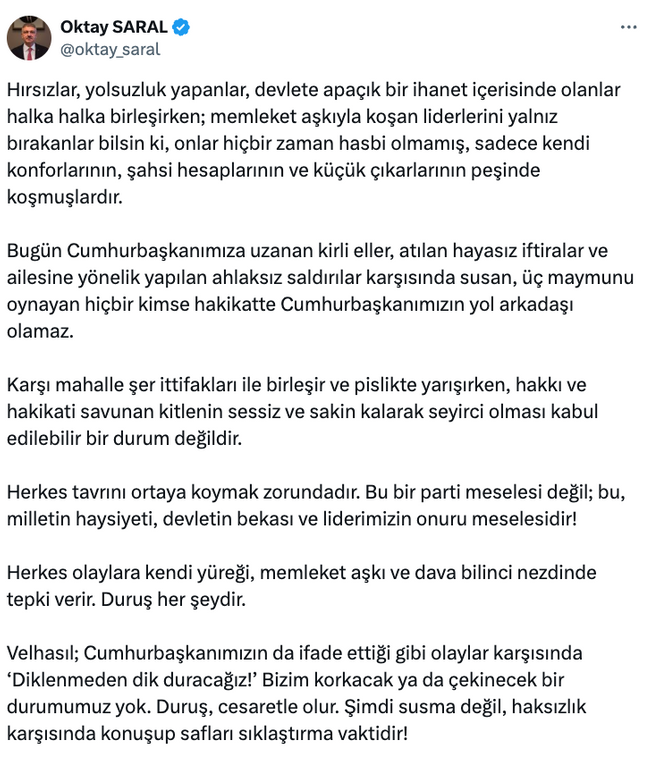 Başdanışman Oktay Saral’dan AK Partililere yaylım ateşi! ‘Kabul edilebilir değil…’ - Resim : 1
