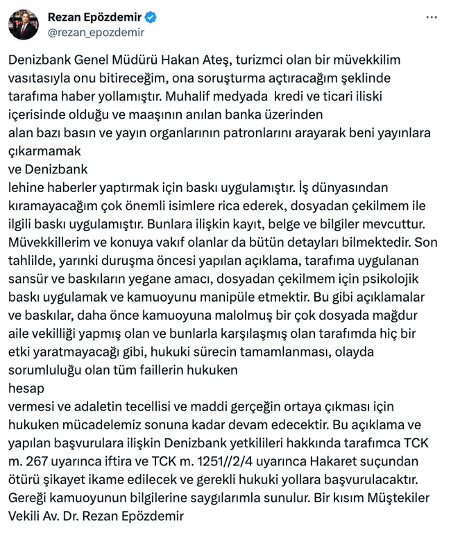 Denizbank’ın hamlesine yanıt gecikmedi! Seçil Erzan davasında flaş gelişme: ‘Onu bitireceğim’ - Resim : 1