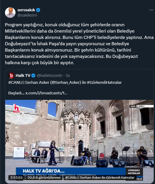 Sırrı Sakık'tan Halk TV'ye 'Görkemli Hatıralar' tepkisi: 'Kültürümüze mi kayyım atadınız?' - Resim : 1