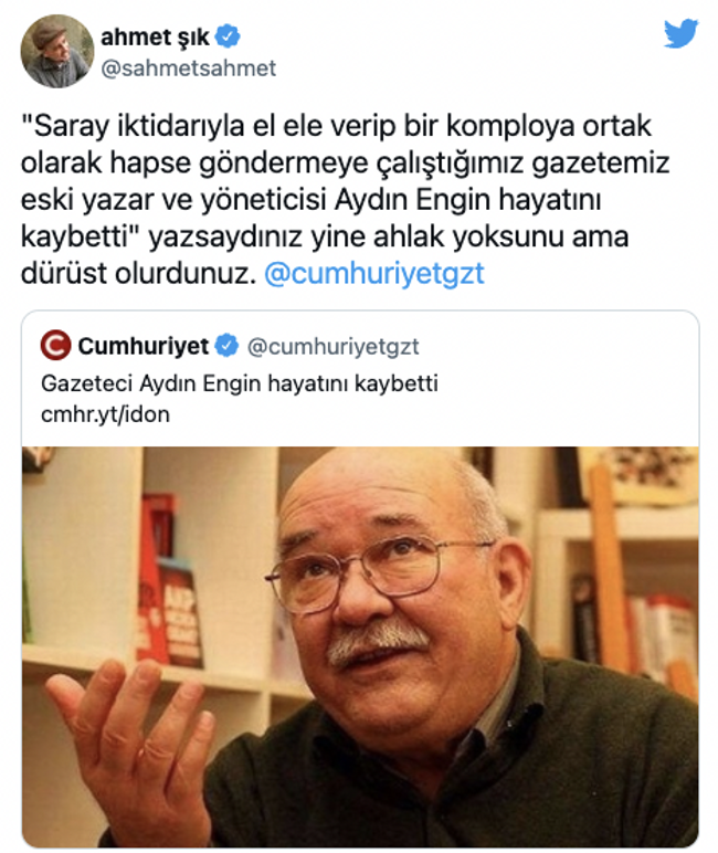 Ahmet Şık'tan Cumhuriyet'e çok sert Aydın Engin tepkisi: Yine ahlak yoksunu ama dürüst olurdunuz - Resim : 1