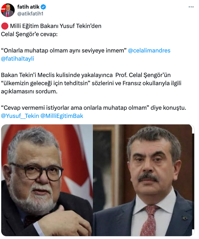 Bakan Tekin’den Celal Şengör’e yanıt geldi! ‘Ülke geleceği için tehditsin’ demişti… - Resim : 2