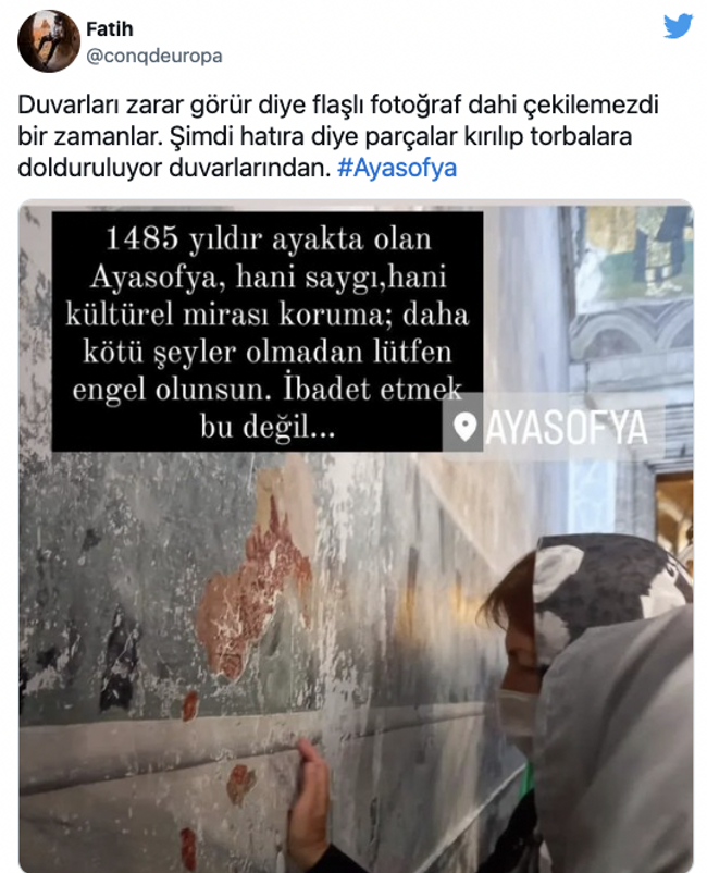 Akılalmaz görüntüler! Ayasofya'nın duvarları 'hatıra' diye parçalanıp götürülüyor iddiası! - Resim : 3