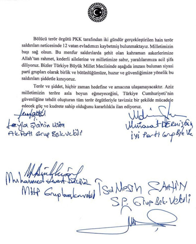 TBMM’de 4 partiden teröre karşı ortak bildiri! CHP ve DEM Parti imza atmadı… - Resim : 2