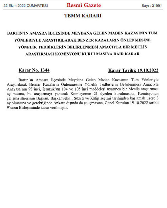 Amasra’daki maden faciası için komisyon kurulması kararı Resmi Gazete’de! - Resim : 1