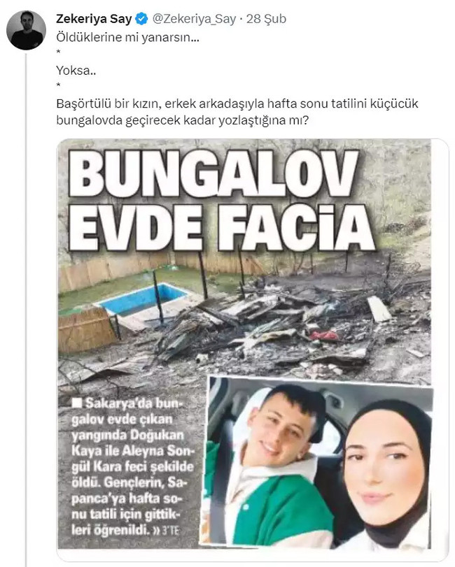 Yeni Akit yazarı Zekeriya Say'dan tepki çeken paylaşım - Resim : 1