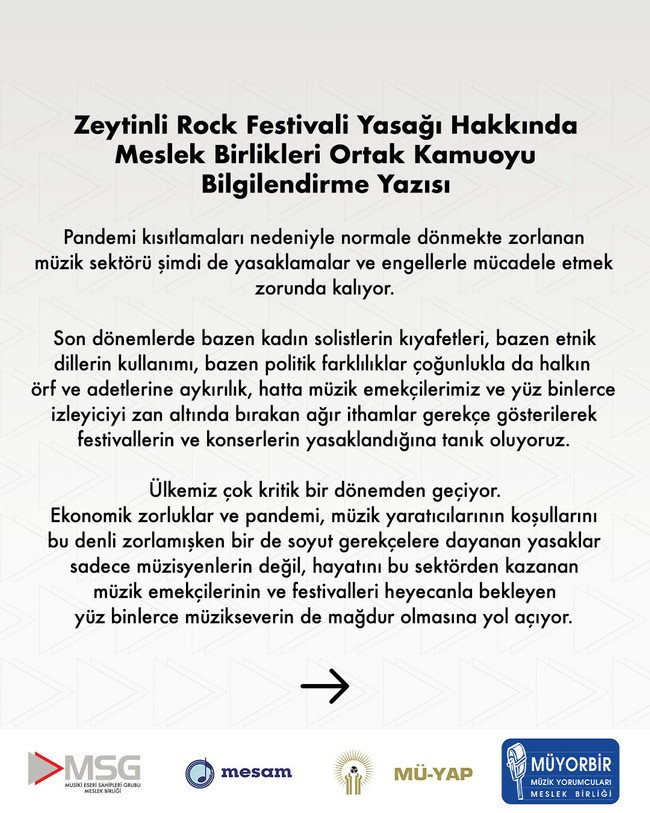 Yasaklanan Zeytinli Rock Festivali için ortak bildiri - Resim : 1