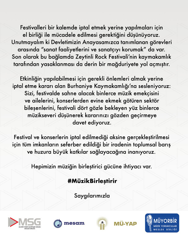 Yasaklanan Zeytinli Rock Festivali için ortak bildiri - Resim : 2