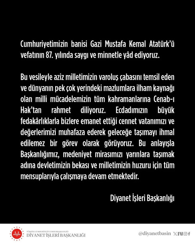 Diyanet İşleri Başkanlığı'ndan 'Atatürk' anması - Resim : 1
