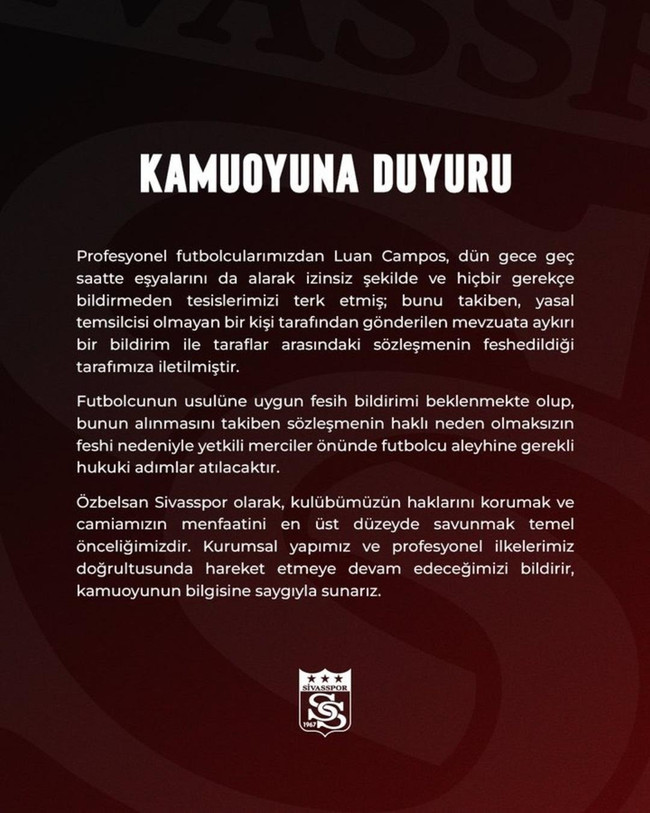 Sivasspor'un golcüsü Luan Campos şehri terk etti! Sırra kadem bastı... - Resim : 1