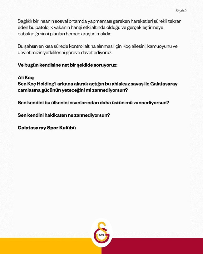 Galatasaray'dan Ali Koç'a zehir zemberek sözler! ‘Sen kendini ne zannediyorsun?..’ - Resim : 2
