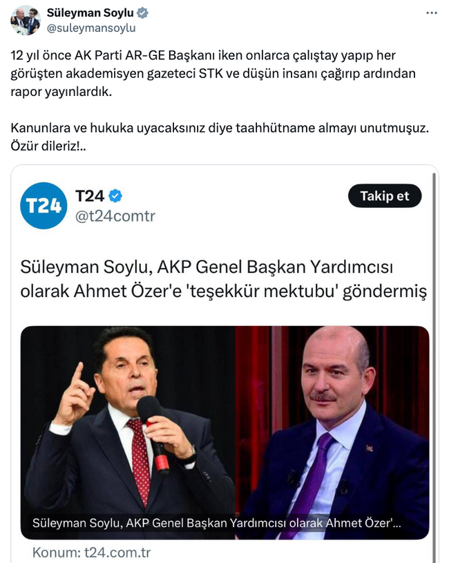 Süleyman Soylu'nun Ahmet Özer'e 'teşekkür mektubu' ortaya çıktı! 'Özür dileriz' diyerek yanıt verdi… - Resim : 2